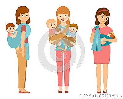 Three happy mothers Vector Illustration