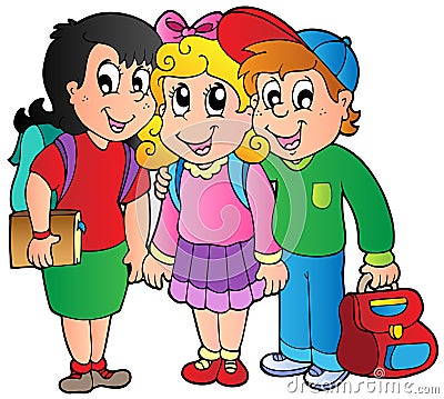 Three happy school kids Vector Illustration