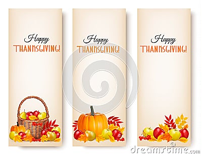 Three Happy Thanksgiving Banners. Vector Illustration