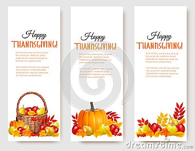 Three Happy Thanksgiving Banners. Vector Illustration