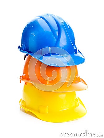 Three hard hats Stock Photo