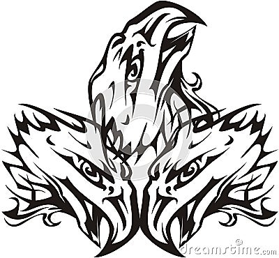 Three-headed eagle symbol in black and white colors Vector Illustration