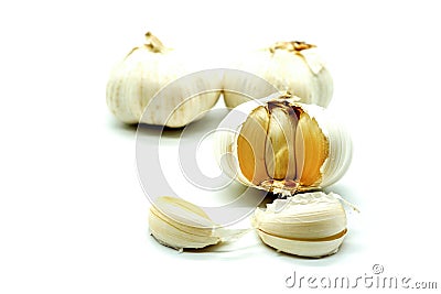 Three heads of garlic on a white background, isolate Stock Photo