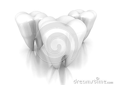 Three healthy teeth on white background Cartoon Illustration