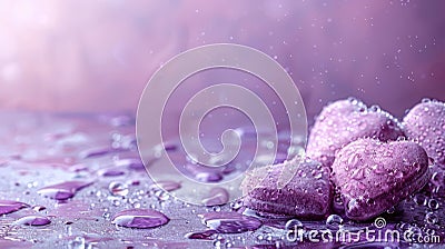 Three Heart Shaped Chocolates on Purple Background Stock Photo