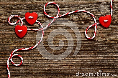 Three hearts and a card Stock Photo