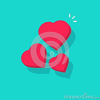 Three hearts flowing in air vector illustration, flat cartoon love hearts with passion emotion, decoration for Vector Illustration