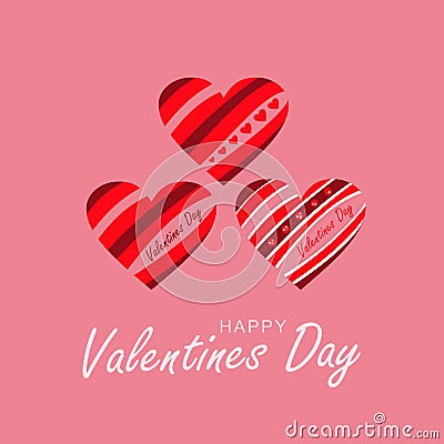 Three hearts with stripes. Happy Wedding Day Vector Illustration