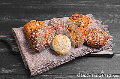 Three homemade rye buns Stock Photo