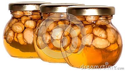 Three honey jars Stock Photo