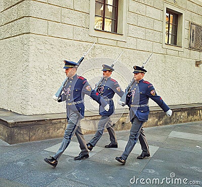 Three honor guards of Prague Castle Editorial Stock Photo