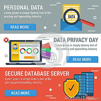 Three horizontal banners Data Privacy Day Vector Illustration