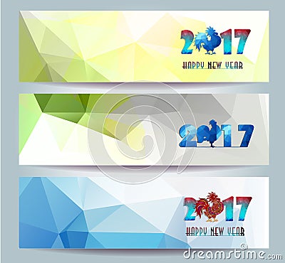 Three Horizontal banners set for chinese new year of rooster illustrtion Vector Illustration
