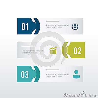 Three horizontal infographic template design. Business concept infograph with 3 options, steps or processes. Vector visualization Vector Illustration