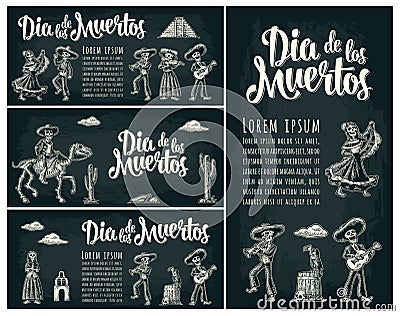 Horizontal poster for Day of the Dead. Dia de los Muertos lettering. Vector Illustration