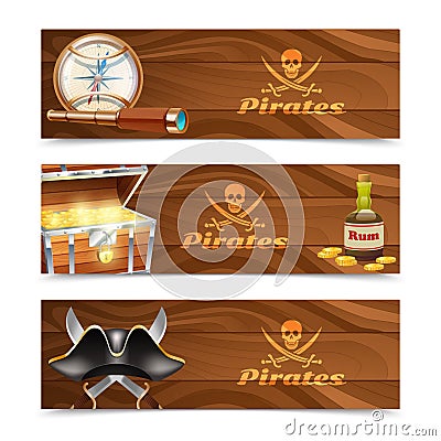 Three horizontal pirate banners Vector Illustration