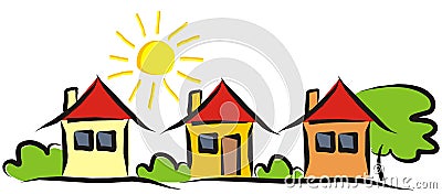 Three houses, landscape, drawing, eps. Vector Illustration