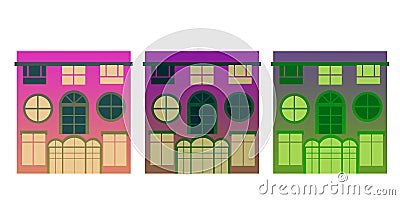 Three houses isolated violet colors Stock Photo