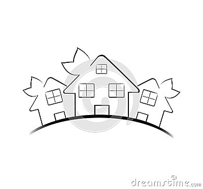 three houses isolated on white background Vector Illustration
