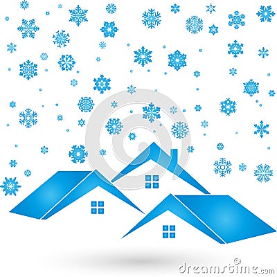 Three houses and snow, winter and house illustration Cartoon Illustration