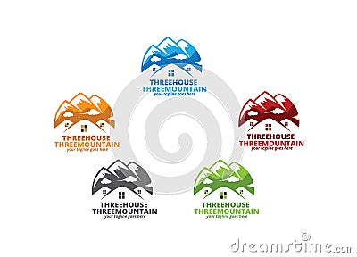 Three Houses Three Mountains Stock Photo