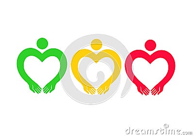 Three human icon: green, yellow, red. Cartoon Illustration