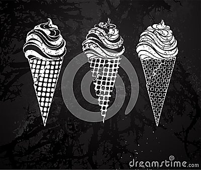 Three ice cream chalk drawing Vector Illustration