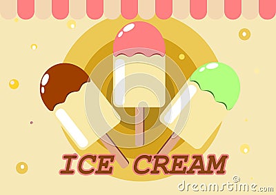 Three ice creams on a stick Vector Illustration