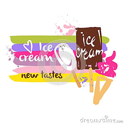 Three ice creams on a striped background. Stock Photo