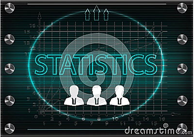 Three icons and word `statistics` on a dark background Vector Illustration