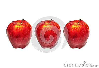 Three Identical Red Apples Isolated Stock Photo
