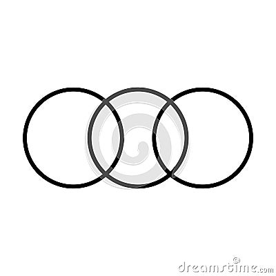 Three interlocking circles symbolizing unity continuity and connection in minimalist black design Vector Illustration