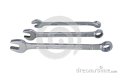 Three iron wrenches isolated on white background, side view Stock Photo