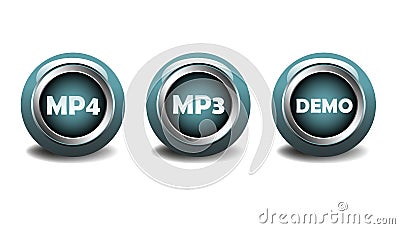 MP4, MP3 and demo buttons Vector Illustration