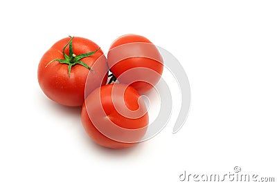 Three isolated tomatoes Stock Photo