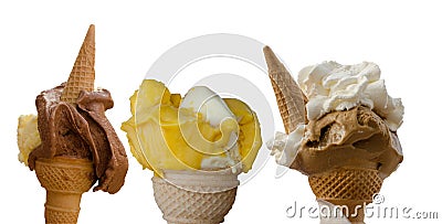 Three italian ice creams in the waffle cone Stock Photo