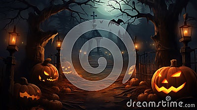 Three jack o lantern at dark Stock Photo