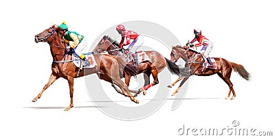 Jockey horse racing isolated on white background Stock Photo