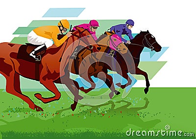 Three jockeys on horses Vector Illustration