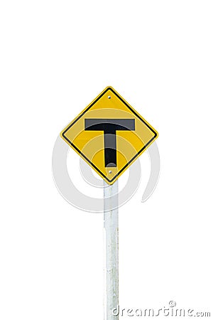 Three junction of sign road isolate on white background Stock Photo