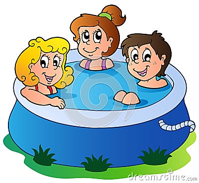 Three kids in pool Vector Illustration