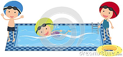 Three kids swimming in the pool Vector Illustration