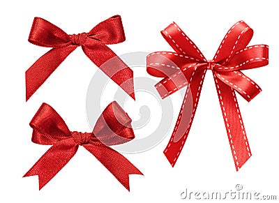 Three kind of red ribbon isolated on white Stock Photo