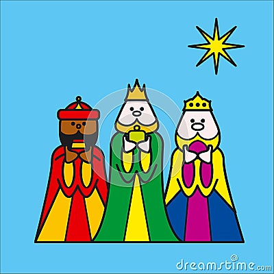 Three kings blue Cartoon Illustration