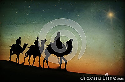 Three Kings Desert Star of Bethlehem Nativity Concept Stock Photo