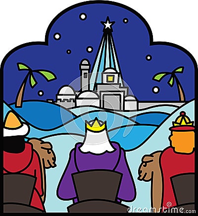 Three kings following star Vector Illustration