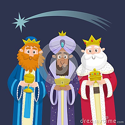 The three Kings of Orient Chrismas card Vector Illustration