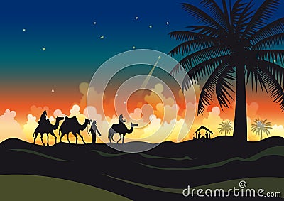 Three kings to visit Jesus Vector Illustration