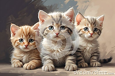 Three kittens on a rustic background Stock Photo