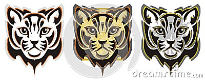Closeup tribal cat head - three options Vector Illustration